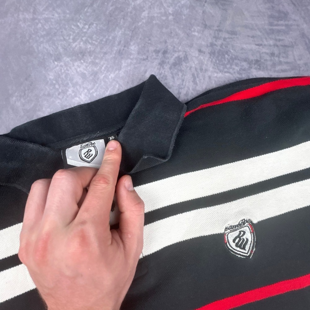 Vintage Rocawear Team Roc Striped Polo Shirt XL Black Red White Y2K Streetwear - Picture 5 of 7